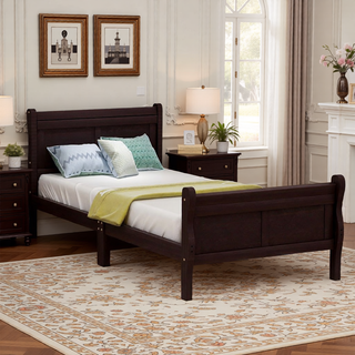 Sunvega Full Size Wood Platform Bed with Headboard and Classic Solid Wood Slat Support