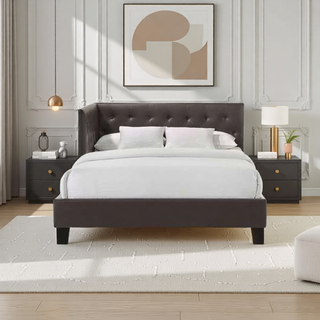 Sunvega Brown Faux Leather Upholstered Full Bed with USB Ports and Censor Lights