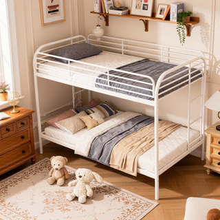 Sunvega Twin Over Twin Metal Bunk Bed with 2 Ladders and Full-Length Guardrail