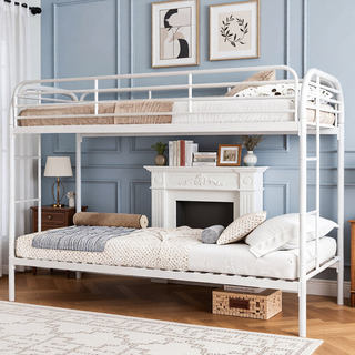 Sunvega Twin Over Twin Metal Bunk Bed with 2 Ladders and Full-Length Guardrail