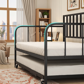 Sunvega Twin Over Full Metal Bunk Bed Frame with Guardrail and 2 Ladders for Kids