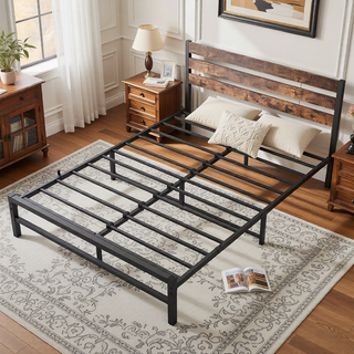 Sunvega Queen Size Platform Bed Frame with Wooden Headboard and Under Bed Storage