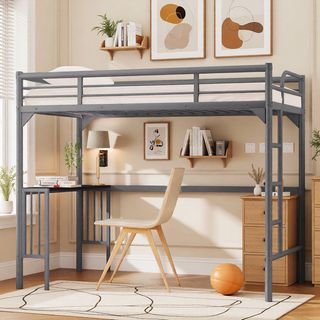 Sunvega Twin Size Metal Loft Bed with Desk Ladder and Guardrails