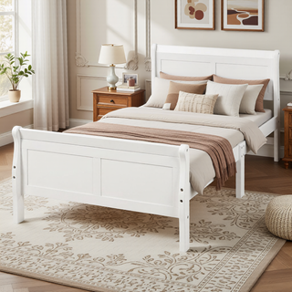 Sunvega Full Size Wood Platform Bed with Headboard and Classic Solid Wood Slat Support