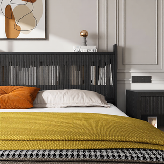 Sunvega Modern Farmhouse Queen Headboard with Realistic Wood Grain and 3D Carving