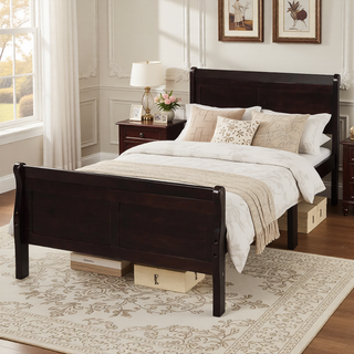 Sunvega Full Size Wood Platform Bed with Headboard and Classic Solid Wood Slat Support