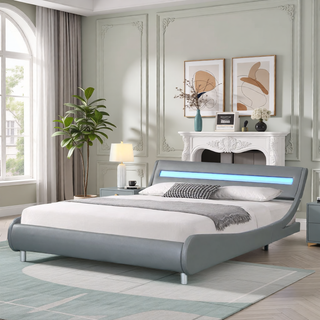 Sunvega Modern Upholstered King Size Platform Bed Frame with Button Tufted Headboard