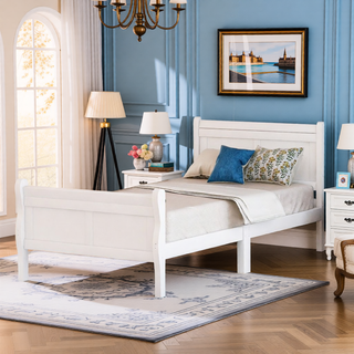 Sunvega Full Size Wood Platform Bed with Headboard and Classic Solid Wood Slat Support