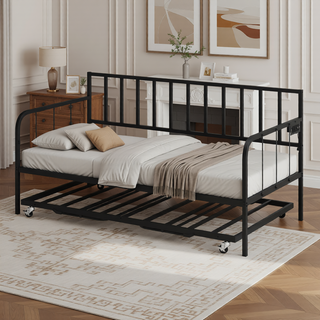 Sunvega Twin Over Full Metal Bunk Bed Frame with Guardrail and 2 Ladders for Kids