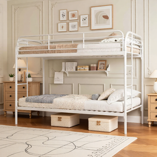 Sunvega Twin Over Twin Metal Bunk Bed with 2 Ladders and Full-Length Guardrail