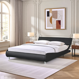 Sunvega Modern Upholstered King Size Platform Bed Frame with Button Tufted Headboard