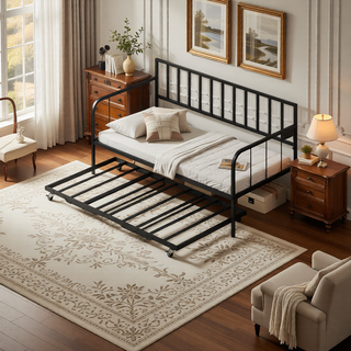 Sunvega Twin Over Full Metal Bunk Bed Frame with Guardrail and 2 Ladders for Kids