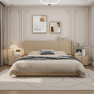 Sunvega Modern Farmhouse Queen Headboard with Realistic Wood Grain and 3D Carving