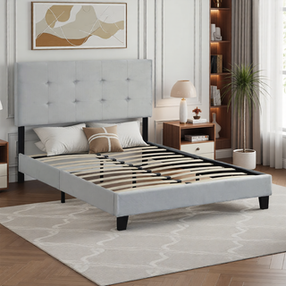 Sunvega Modern Upholstered King Size Platform Bed Frame with Button Tufted Headboard