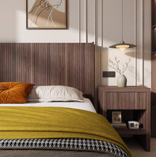 Sunvega Modern Farmhouse Queen Headboard with Realistic Wood Grain and 3D Carving