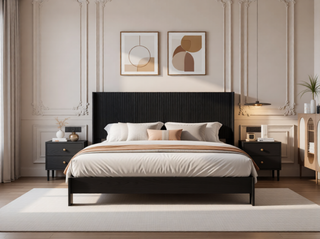 Sunvega Modern Farmhouse Queen Headboard with Realistic Wood Grain and 3D Carving