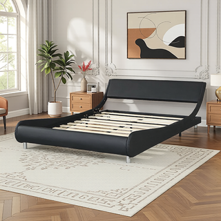 Sunvega Modern Upholstered King Size Platform Bed Frame with Button Tufted Headboard