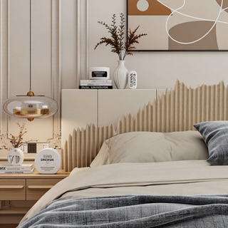 Sunvega Modern Farmhouse Queen Headboard with Realistic Wood Grain and 3D Carving