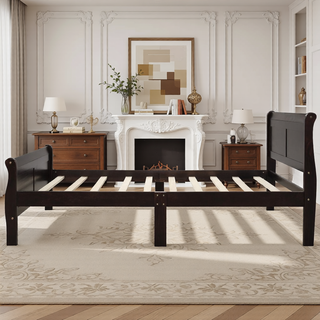 Sunvega Full Size Wood Platform Bed with Headboard and Classic Solid Wood Slat Support