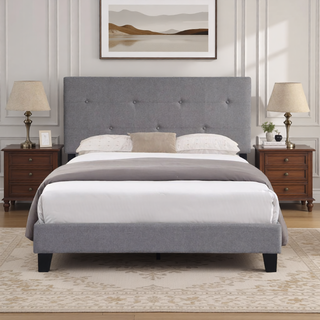 Sunvega Modern Upholstered King Size Platform Bed Frame with Button Tufted Headboard