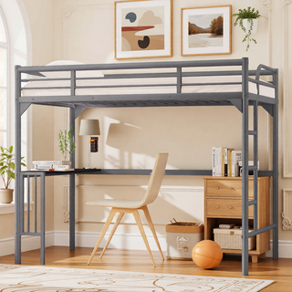Sunvega Twin Size Metal Loft Bed with Desk Ladder and Guardrails