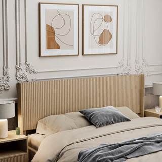Sunvega Modern Farmhouse Queen Headboard with Realistic Wood Grain and 3D Carving