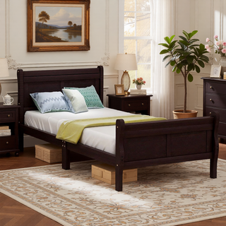 Sunvega Full Size Wood Platform Bed with Headboard and Classic Solid Wood Slat Support