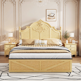 Sunvega Farmhouse Full Size Bed Frame with Storage Headboard, Drawers, Charging Station & LED Lights