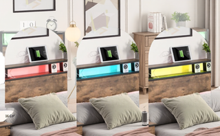 Sunvega Queen Bed Frame with Storage Headboard Charging Station and Smart LED Lights