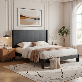 Sunvega Modern Farmhouse Queen Headboard with Realistic Wood Grain and 3D Carving