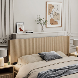 Sunvega Modern Farmhouse Queen Headboard with Realistic Wood Grain and 3D Carving