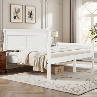 Sunvega Full Size Wood Platform Bed with Headboard and Classic Solid Wood Slat Support
