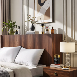 Sunvega Modern Farmhouse Queen Headboard with Realistic Wood Grain and 3D Carving