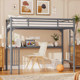 Sunvega Twin Size Metal Loft Bed with Desk Ladder and Guardrails