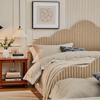 Sunvega Modern Farmhouse Queen Headboard with Realistic Wood Grain and 3D Carving