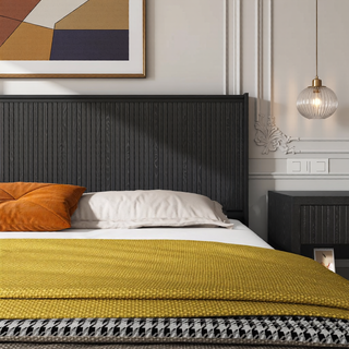 Sunvega Modern Farmhouse Queen Headboard with Realistic Wood Grain and 3D Carving