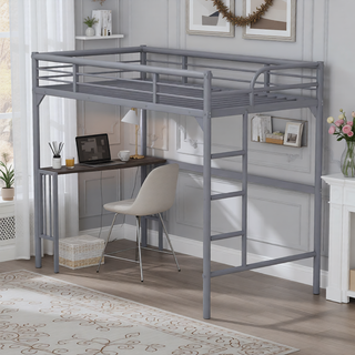 Sunvega Twin Size Metal Loft Bed with Desk Ladder and Guardrails