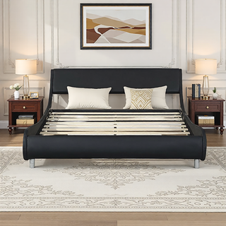 Sunvega Modern Upholstered King Size Platform Bed Frame with Button Tufted Headboard