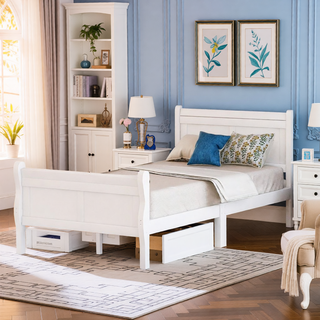 Sunvega Full Size Wood Platform Bed with Headboard and Classic Solid Wood Slat Support