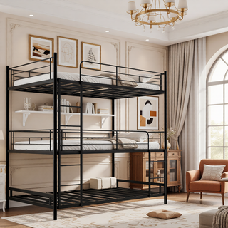 Sunvega Heavy-Duty Triple Frame Bed with Built-In Ladder and Full-Length Railing