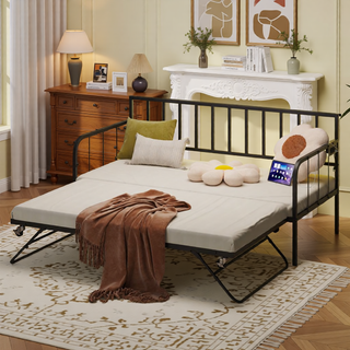 Sunvega Twin Over Full Metal Bunk Bed Frame with Guardrail and 2 Ladders for Kids