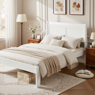 Sunvega Full Size Wood Platform Bed with Headboard and Classic Solid Wood Slat Support