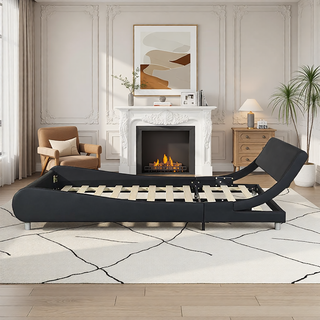 Sunvega Modern Upholstered King Size Platform Bed Frame with Button Tufted Headboard