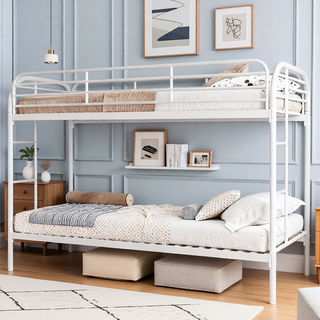 Sunvega Twin Over Twin Metal Bunk Bed with 2 Ladders and Full-Length Guardrail