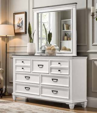 Sunvega Modern Farmhouse King Bedroom Set with Dresser Mirror and Nightstands