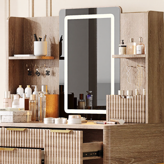 Sunvega 7-Drawer Vanity Desk with LED Mirror Jewelry Storage and PU Stool