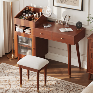 Sunvega Modern Makeup Vanity Desk with Drawers, Cabinet, Charging Port, and Stool