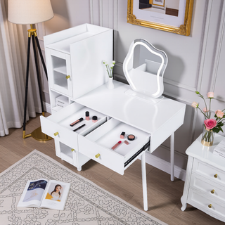 Sunvega 7-Drawer Vanity Desk with LED Mirror Jewelry Storage and PU Stool