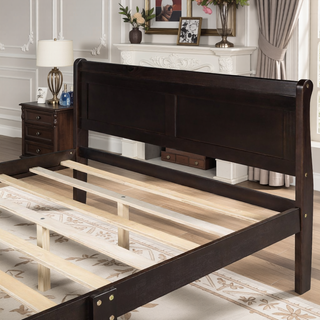Sunvega Full Size Wood Platform Bed with Headboard and Classic Solid Wood Slat Support