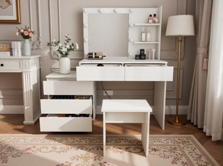 Sunvega Vanity Table with Adjustable Mirror Spacious Drawer and Matching Stool